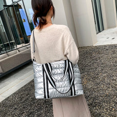 Waterproof Stripe Nylon Big Grid Shoulder Bag For Women