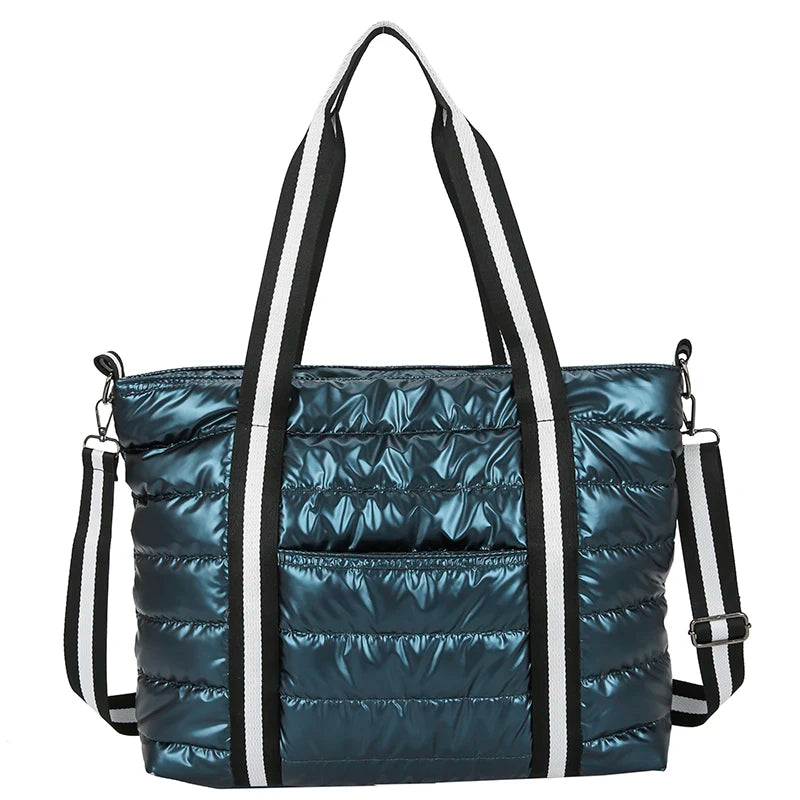 Waterproof Stripe Nylon Big Grid Shoulder Bag For Women