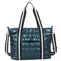 Waterproof Stripe Nylon Big Grid Shoulder Bag For Women