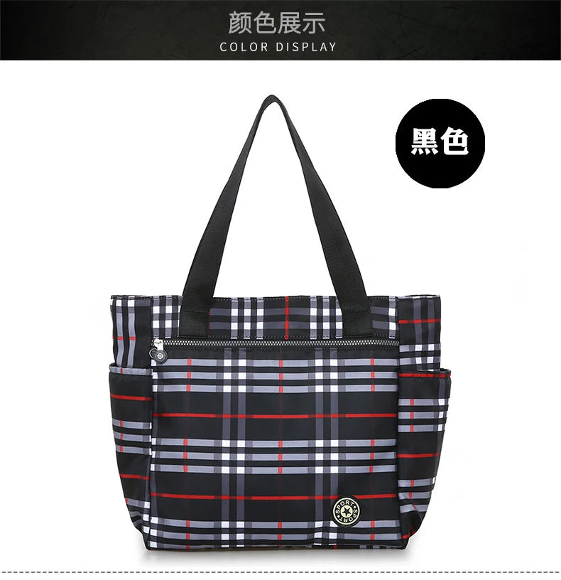 Stripe Waterproof Oxford Duffle Large Capacity Women Travel Shoulder Valise