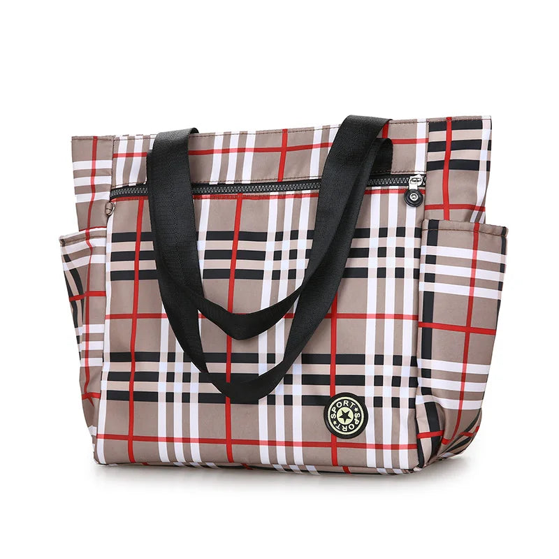 Stripe Waterproof Oxford Duffle Large Capacity Women Travel Shoulder Valise
