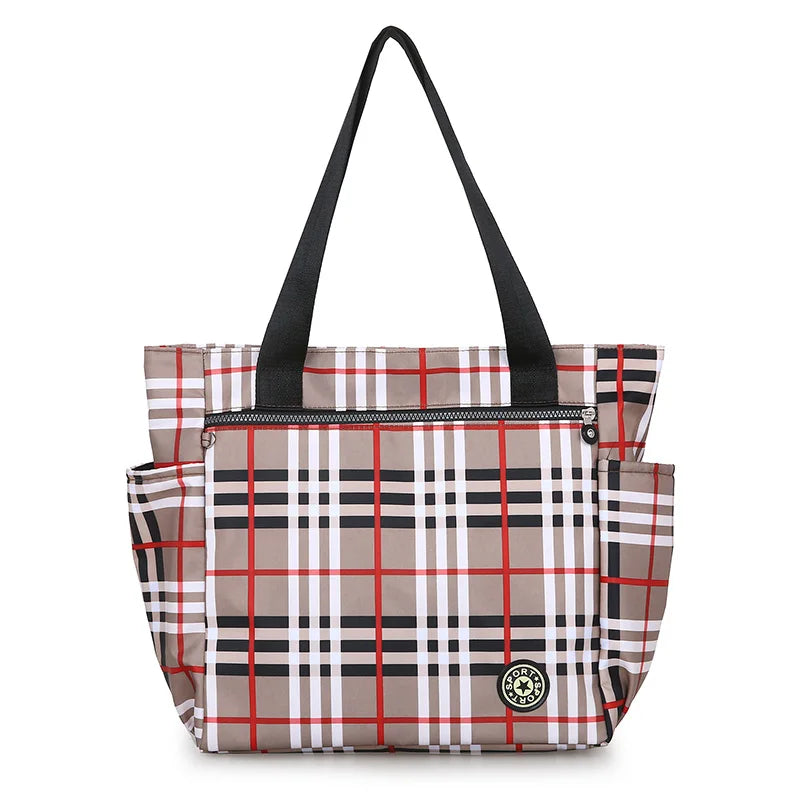 Stripe Waterproof Oxford Duffle Large Capacity Women Travel Shoulder Valise