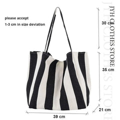 Striped Canvas Tote Bag Women Beach Handbag Large Casual Top-handle Bag