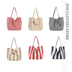 Striped Canvas Tote Bag Women Beach Handbag Large Casual Top-handle Bag