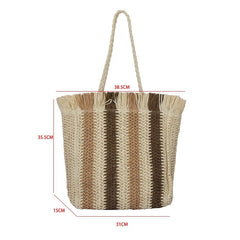 Striped Beach Straw Bag Large Capacity Shoulder Bag for Women