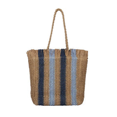Striped Beach Straw Bag Large Capacity Shoulder Bag for Women