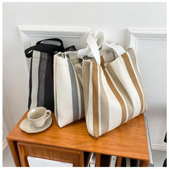 Striped Canvas Handbag Large-Capacity Shoulder Bag
