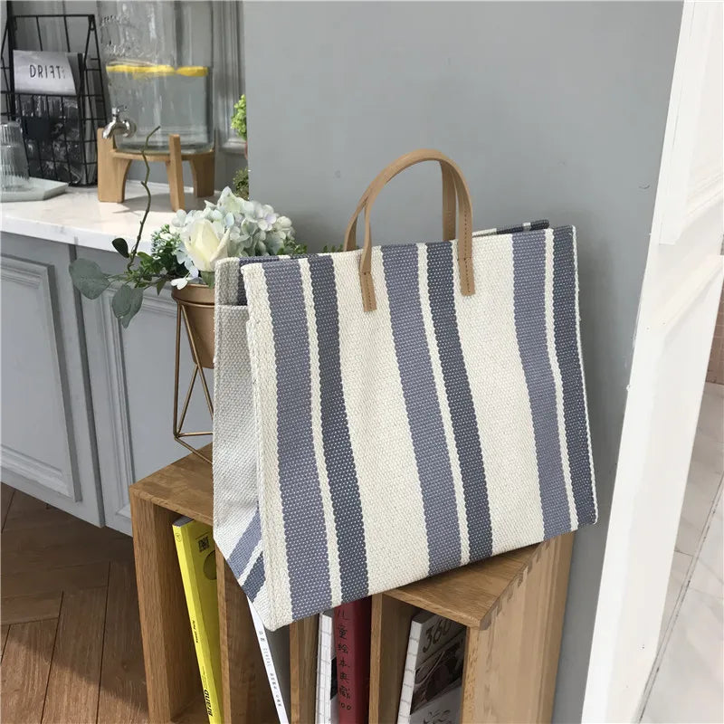 Striped Canvas One-shoulder Messenger Bag Large-capacity Handbag