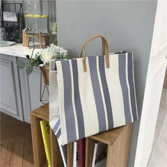 Striped Canvas One-shoulder Messenger Bag Large-capacity Handbag