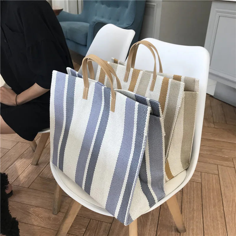 Striped Canvas One-shoulder Messenger Bag Large-capacity Handbag