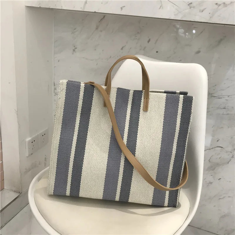 Striped Canvas One-shoulder Messenger Bag Large-capacity Handbag
