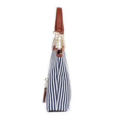 Striped Casual Tote Canvas Handbag Shoulder Shopping Bags Zipper Large Bag