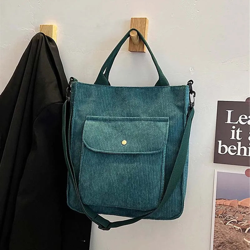 Striped Corduroy Bag Lightweight Shoulder Bag Large Capacity Messenger Bag