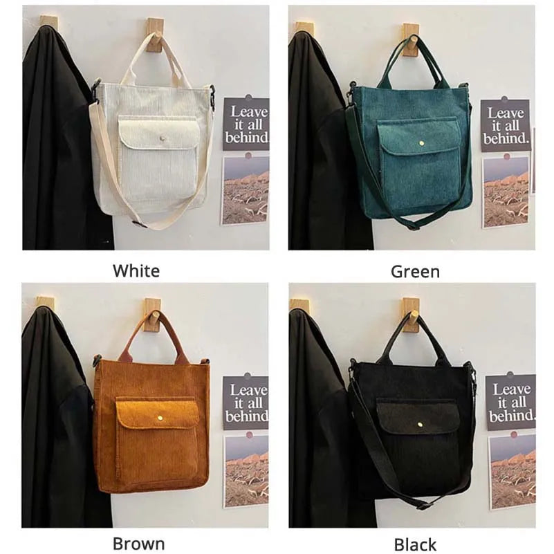 Striped Corduroy Bag Lightweight Shoulder Bag Large Capacity Messenger Bag