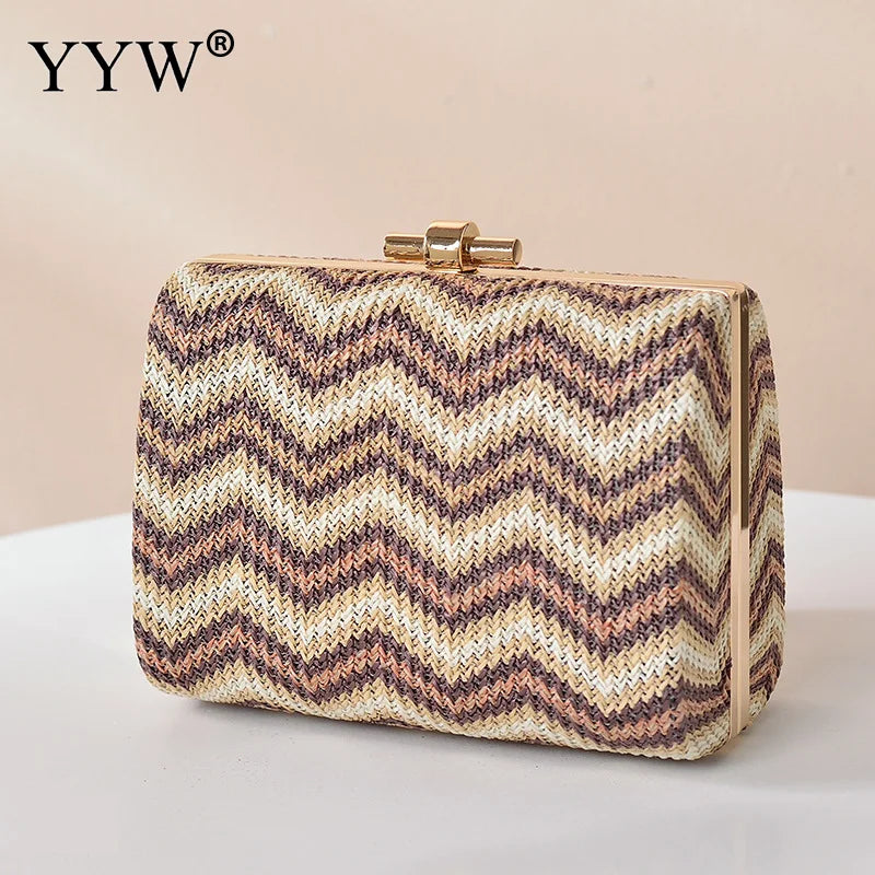 Striped Handbags Female Straw Hard-Surface Shoulder Bag