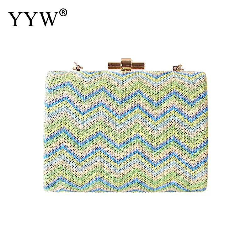 Striped Handbags Female Straw Hard-Surface Shoulder Bag