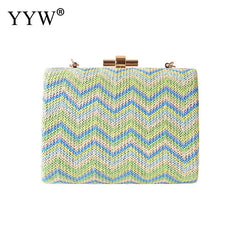 Striped Handbags Female Straw Hard-Surface Shoulder Bag