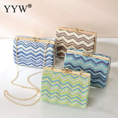 Striped Handbags Female Straw Hard-Surface Shoulder Bag