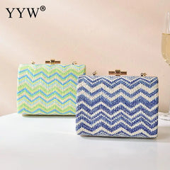 Striped Handbags Female Straw Hard-Surface Shoulder Bag