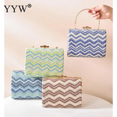 Striped Handbags Female Straw Hard-Surface Shoulder Bag