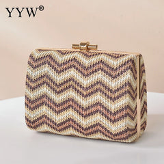 Striped Handbags Female Straw Hard-Surface Shoulder Bag