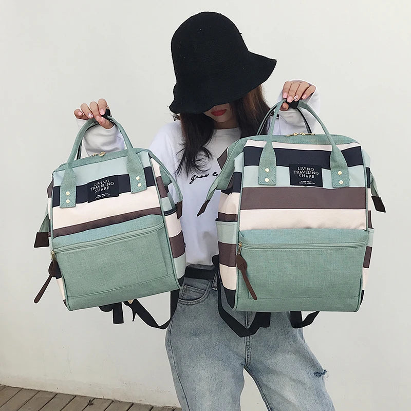 Striped Mummy Bag Multi-Function Maternal and Child Package Backpack