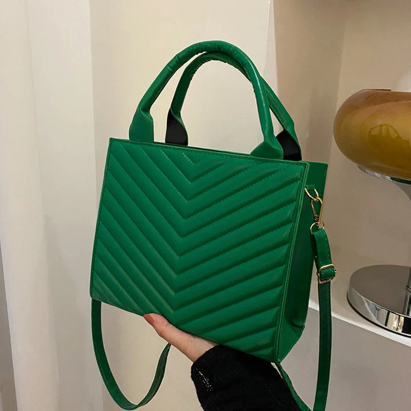 Striped Pu Leather Shoulder Bag Ladies Handbags Small Top-handle Bags For Women