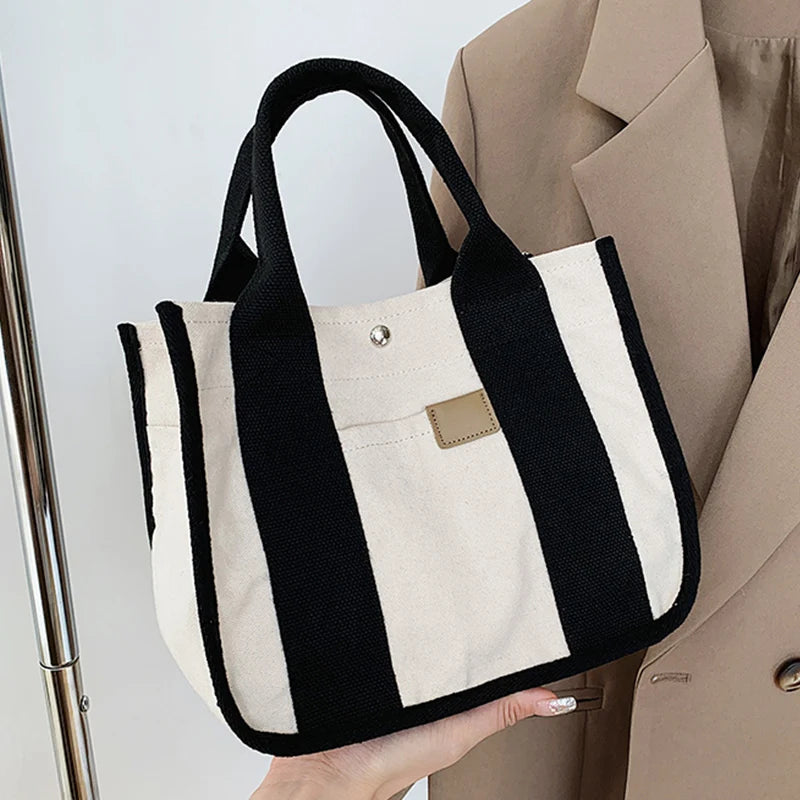 Striped Canvas Tote Messenger Shopper Handbag School Bag