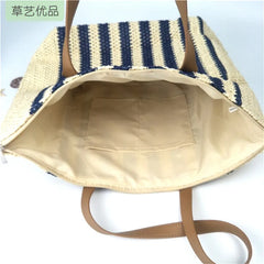 Striped Satchel Large Capacity Woven Straw Bag