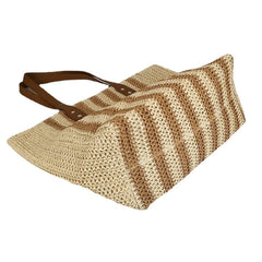 Striped Satchel Large Capacity Woven Straw Bag