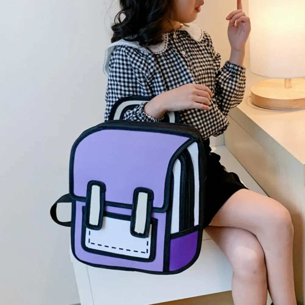Student Backpack 2D Comic Bookbag Boys Girls School Bag