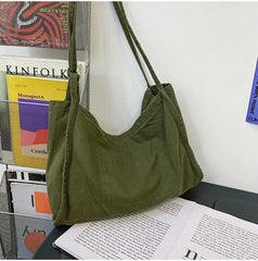 Canvas Textile Green Shoulder Bag Y2K Grunge Korea School Book Laptop