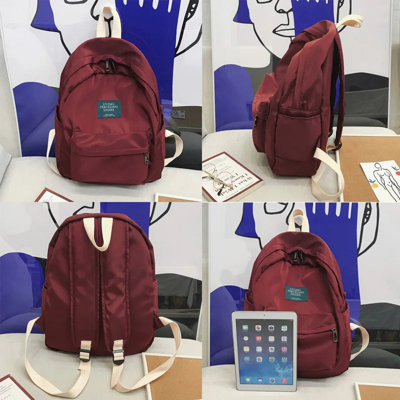 Waterproof Nylon Backpack for College Teenage Girl School Bag