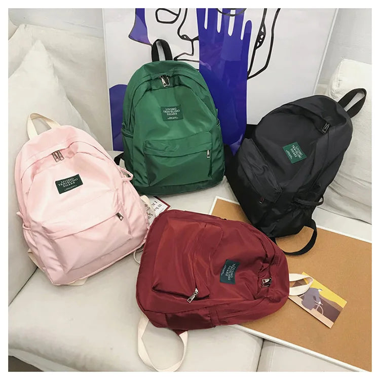 Waterproof Nylon Backpack for College Teenage Girl School Bag