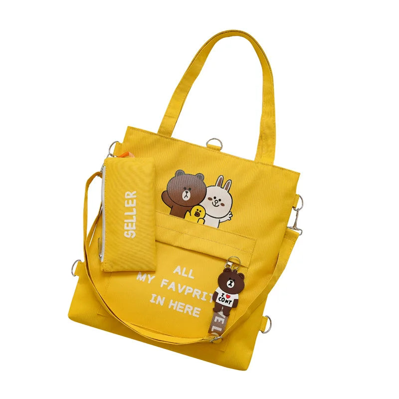 Canvas Shoulder Bag Girls' Handbag Multiple Backpacking Styles