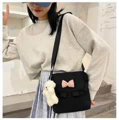 Girls Canvas Shoulder Bag, Sweet Bowknot School Handbag
