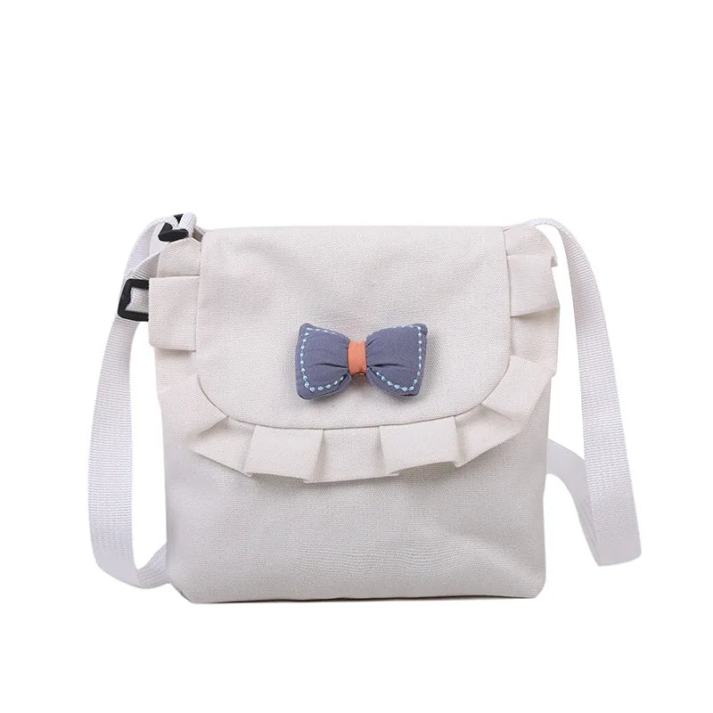 Girls Canvas Shoulder Bag, Sweet Bowknot School Handbag