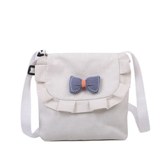 Girls Canvas Shoulder Bag, Sweet Bowknot School Handbag