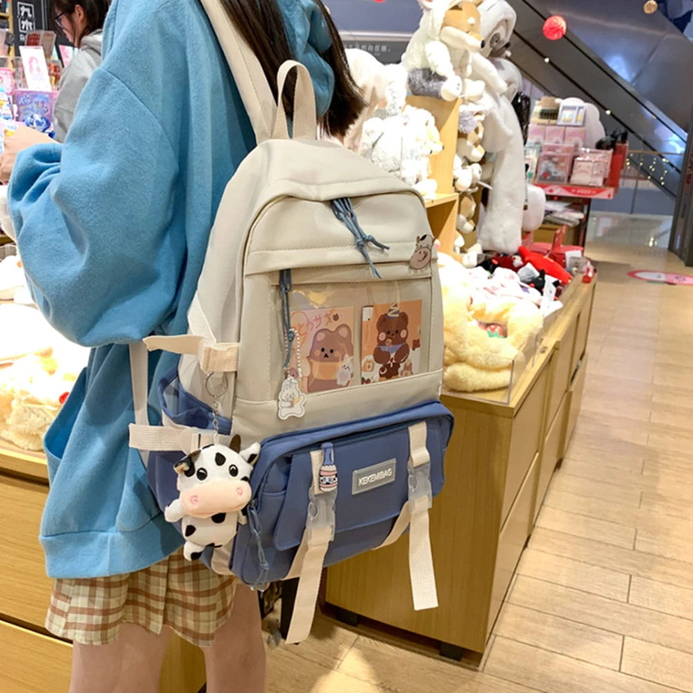 Preppy Style Backpack Book Bags Contrast Backpack Women Knapsack