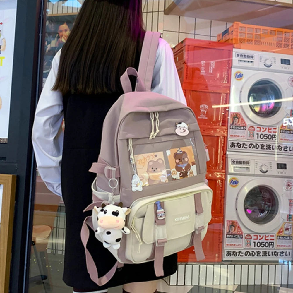 Preppy Style Backpack Book Bags Contrast Backpack Women Knapsack