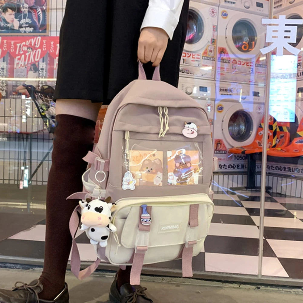 Preppy Style Backpack Book Bags Contrast Backpack Women Knapsack