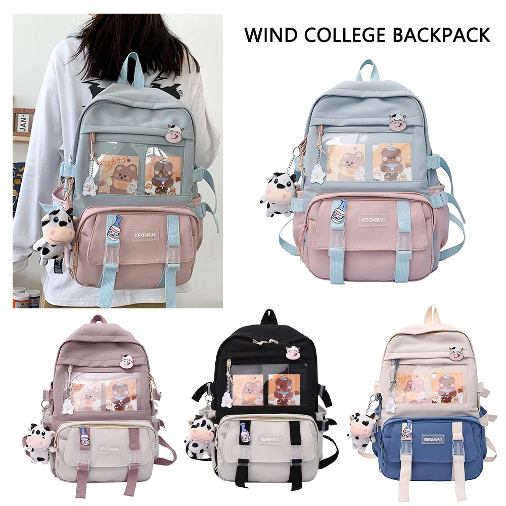 Preppy Style Backpack Book Bags Contrast Backpack Women Knapsack