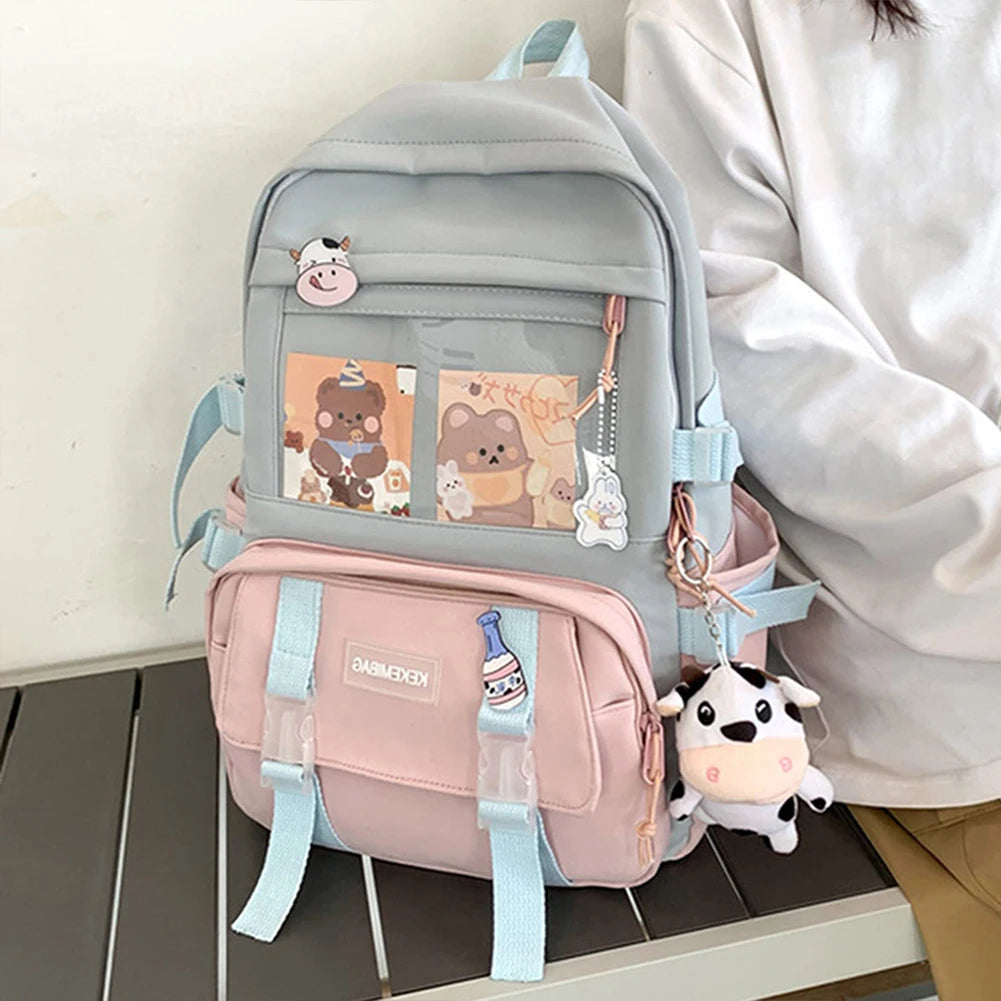Preppy Style Backpack Book Bags Contrast Backpack Women Knapsack