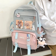 Preppy Style Backpack Book Bags Contrast Backpack Women Knapsack