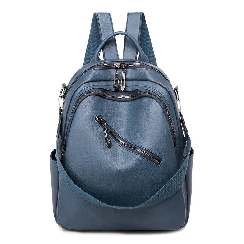 Waterproof Leather Backpack for Women Soft Bag High Capacity