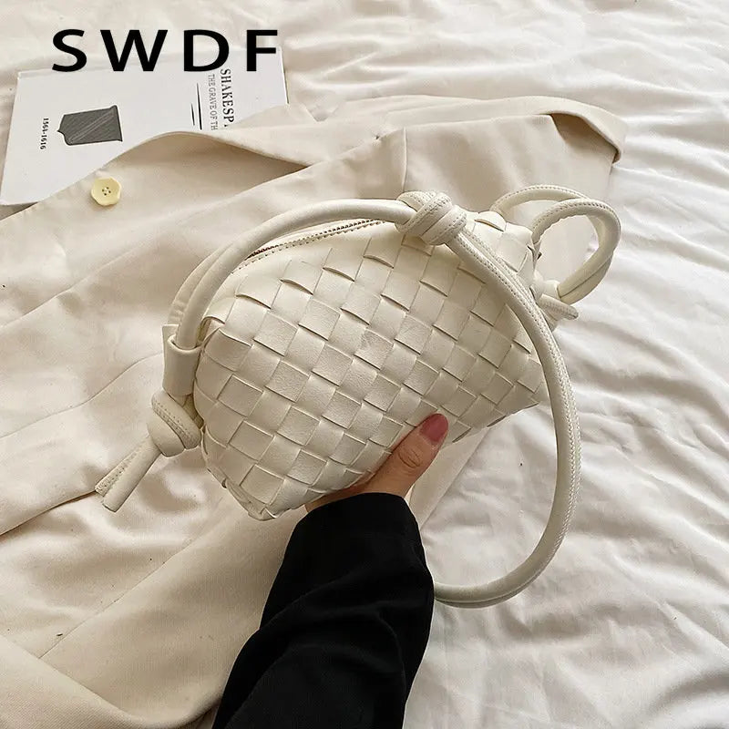 Diamond Lattice Knitted PU Leather Shoulder Bag Women Crossbody Handbag