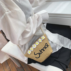Straw Woven Handbags Beach Letters Embroidery Messenger Bags