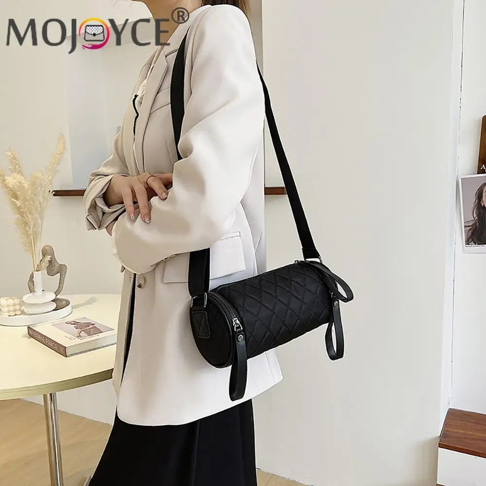 Stylish Diamond Lattice Shoulder Crossbody Bag Solid PU Leather Zipper Handbag