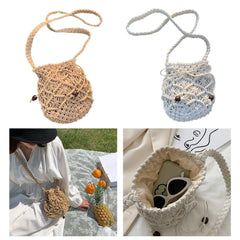 Stylish Woven Shoulder Bag Bucket Bag Phone Purse Mini Women's Summer Beach Hand