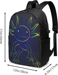 Rainbow Axolotl Backpack 17 Inch USB Charging